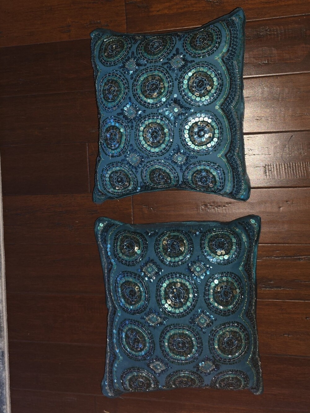 Pier 1 Teal Sequin Embellished Accent Pillow Pair